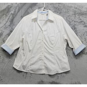 Lee Riders Top Woman XXL White Collared Button-Up Shirt 3/4 Sleeve Flip Cuff